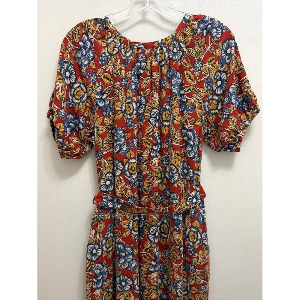 Faherty Carmel Linen Midi Dress Waist Tie Pockets in Red Desert Blossom Size XS - Picture 9 of 12